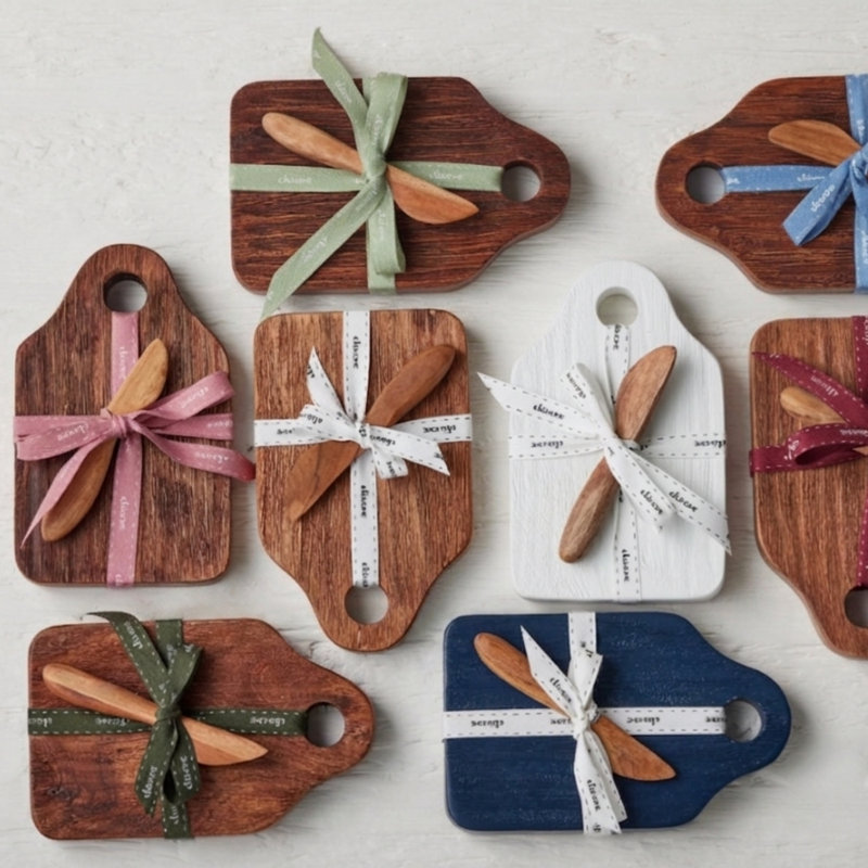 Mini Appetizer Board - Natural - White Ribbon, Blush