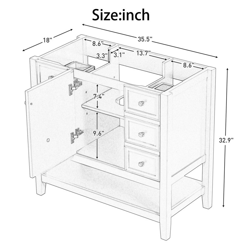 Base de meuble-lavabo simple 35,5 po seulement en bleu