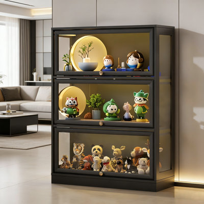 Vitrine avec portes en verre acrylique, vitrine à 3 niveaux avec éclairage à DEL pour objets de collection, range-jouets et étagère de rangement