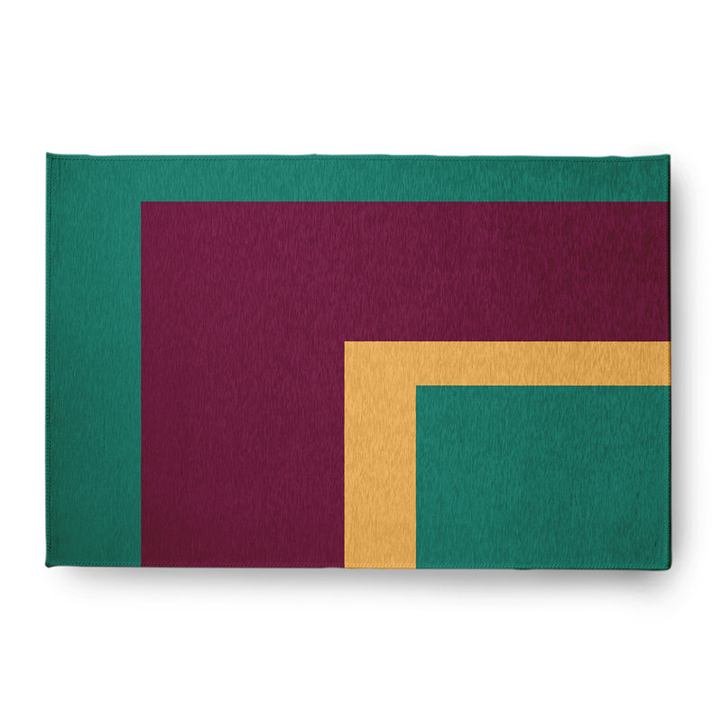 Tapis intérieur / extérieur en chenille tissé à la machine vert / mauve / jaune, Rectangle 4 pi x 6 pi