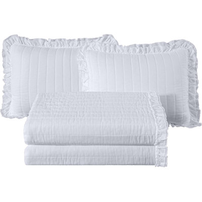 Bonnie Double Frayed Ruffled Edge Cotton Quilt Set