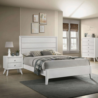 White Bed 2x Nightstands Wave Texture Panel HB Bedroom Furniture Contemporary 3pc Set
