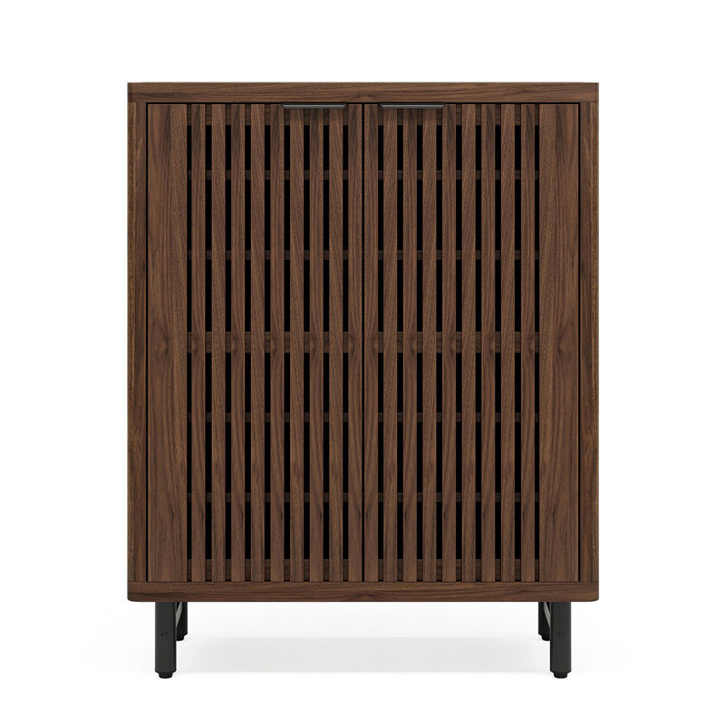 33.46" Modern Dark Walnut Wooden  6-Tier Shoe Cabinet With Louvered Doors, Dark Walnut
