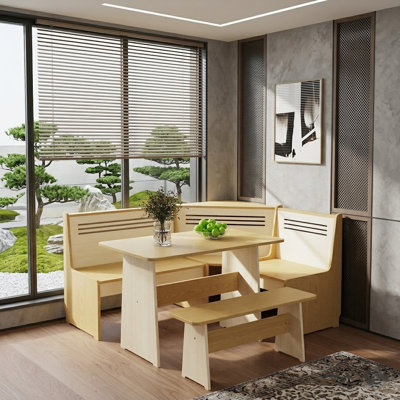 Modern L-Shaped Breakfast Nook Dining Set, Corner Kitchen Table with USB Ports & Storage Shelf, Compact Space-Saving Set for 3-4