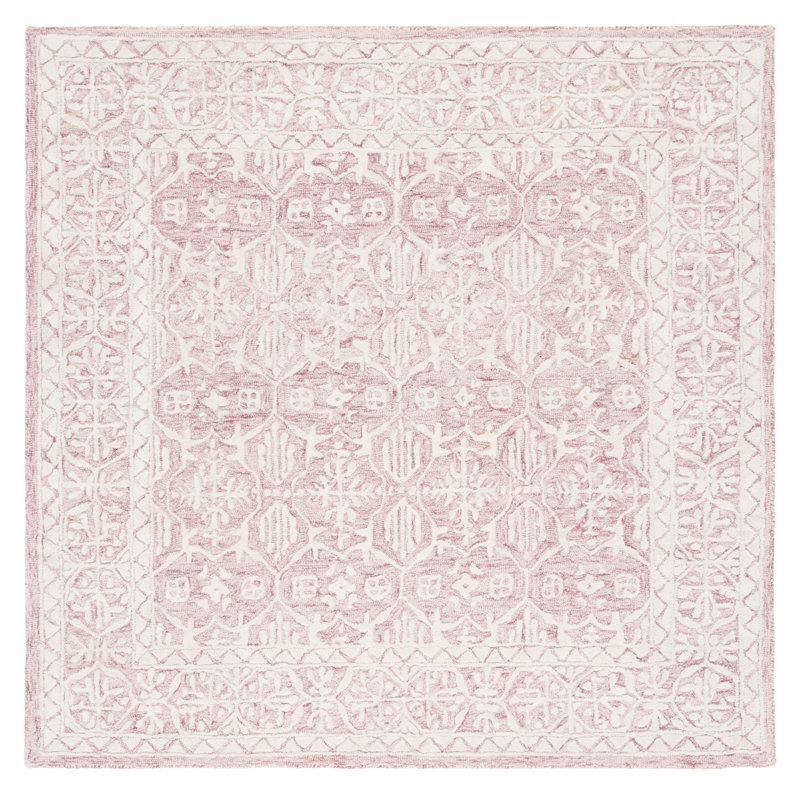 Kyndall Oriental Handmade Tufted Wool Pink/Ivory Area Rug, Square 6'