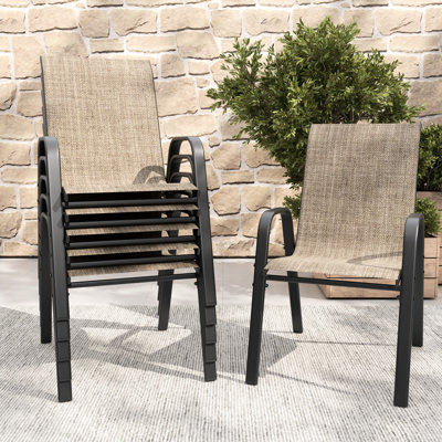 6 chaises de salle à manger ergonomiques et confortables, supportant jusqu'à 159 kg par chaise, structure antirouille résistante aux intempéries et support imperméable pour une utilisation extérieure. Facile à installer.