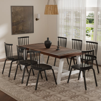 Farmhouse Rectangle Dining Set with Mid-century Windsor Chair Set by Gracie Oaks