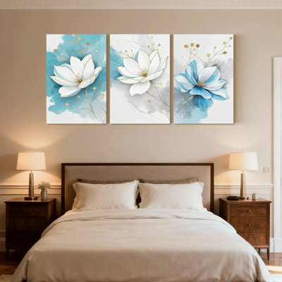 Plantes et fleurs, ensemble de 3 impressions sur toile, style aquarelle