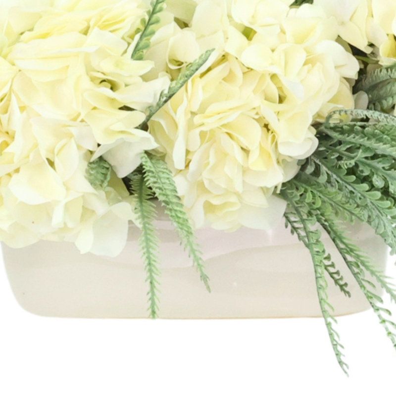 Hydrangeas and Ferns Arranged in Ceramic Pot