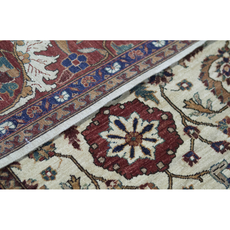 Hand-Knotted High-Quality Beige and Red Area Rug