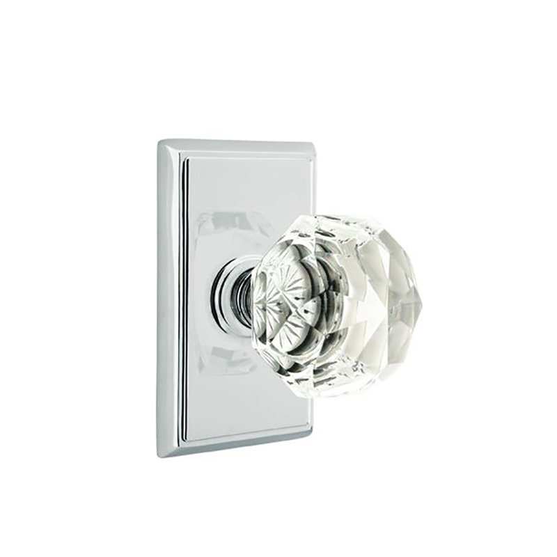 Ensemble de boutons de passage Emtek avec rosette rectangulaire et poignée en verre Diamond, Chrome poli