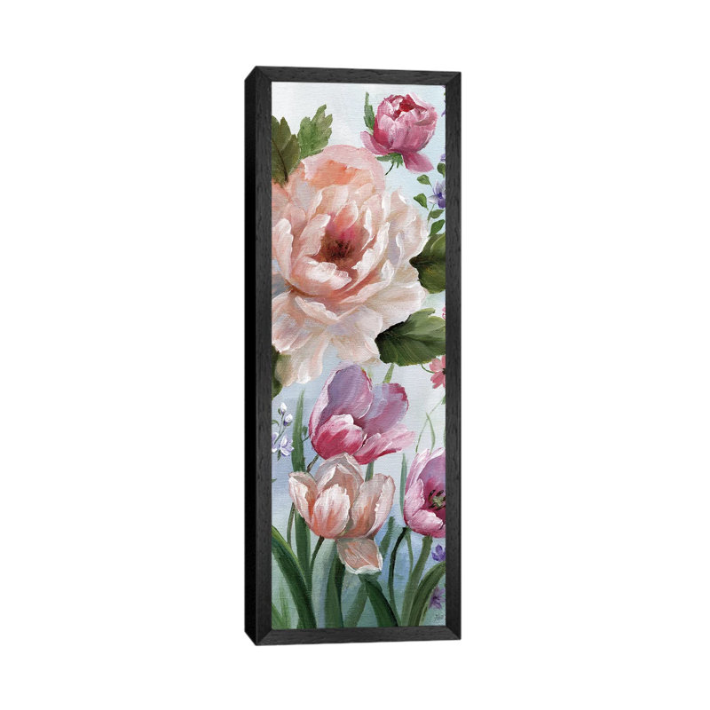 Romantic Botanical I by Nan - Panoramic Painting on Canvas, Black Framed, 152.4 cm H x 50.8 cm W