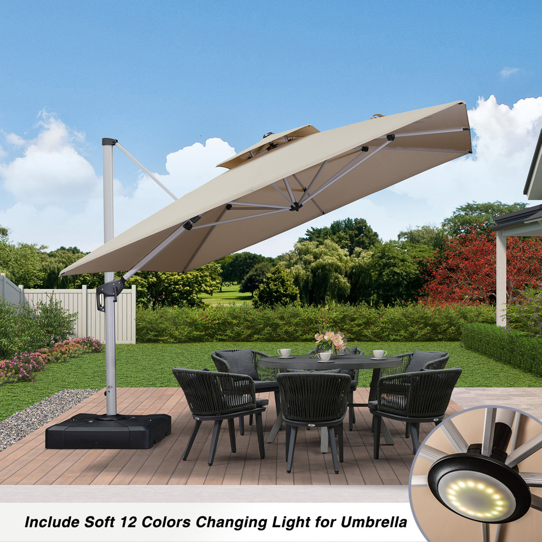Casein 132'' Cantilever Umbrella with Base and Soft 12 Colors Changing Light for Umbrella Rosecliff Heights Fabric 