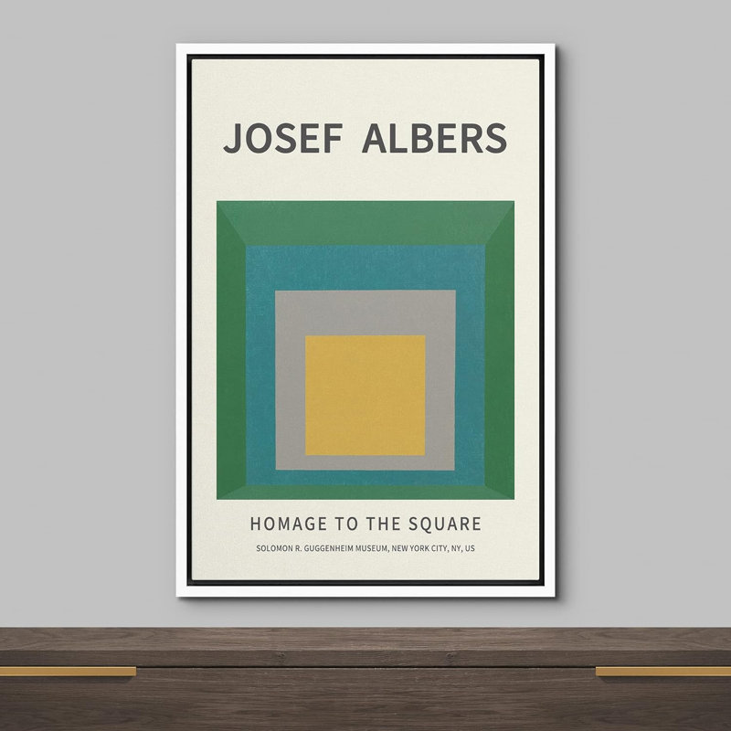 Abstrait, blocs de couleurs vives, jaune, vert et bleu par Josef Albers - reproduction sur toile flottante, Blanc