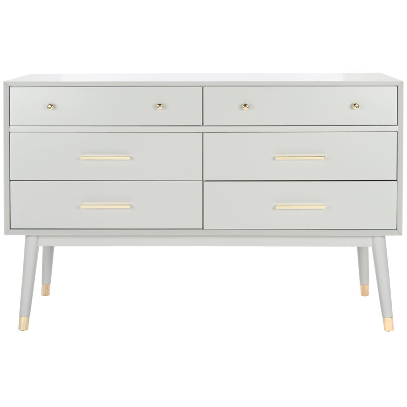 Commode 6 tiroirs Zack, Gris / laiton