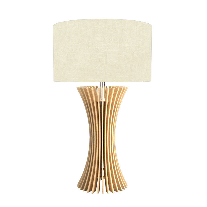 Maple Wood Hourglass Table Lamp with Off-White Shade