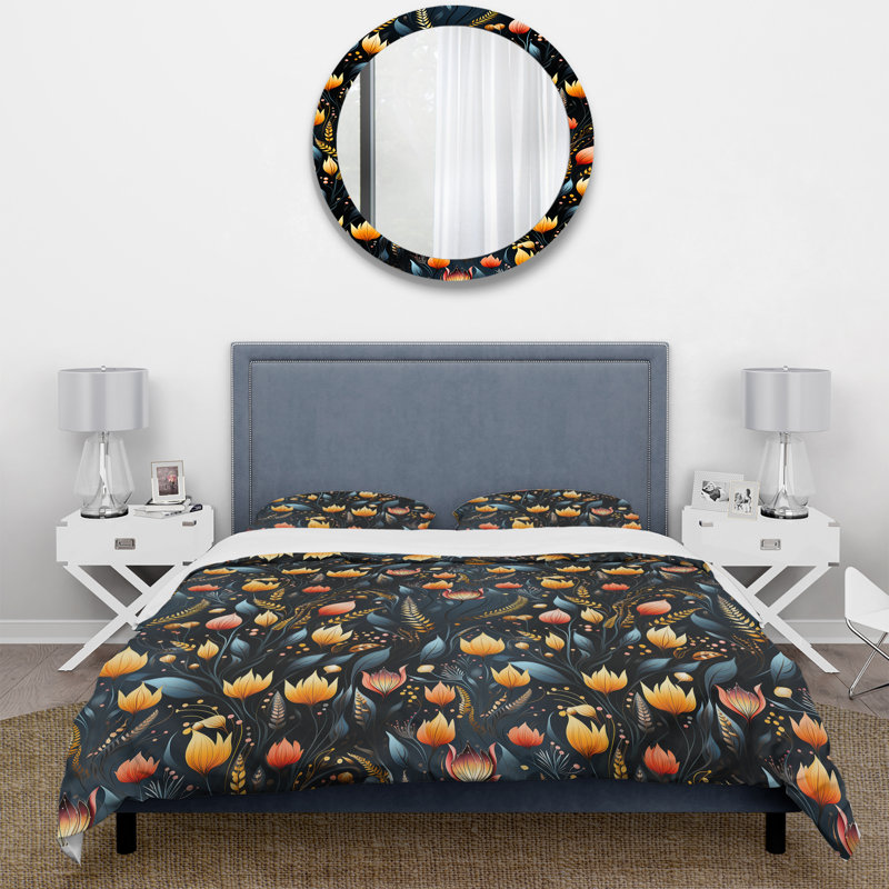 Ensemble de housse de couette Tribal Garden Yellow And Blue Blooming Grace - Floral