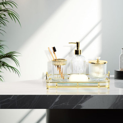 Transparent glass bathroom accessory set