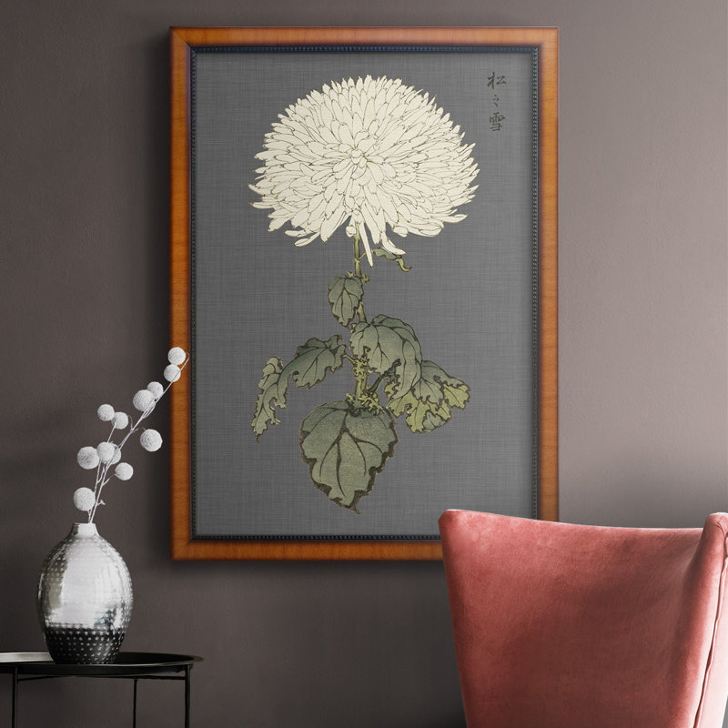 «Dramatic Ivory Mums I», toile encadrée de qualité supérieure - prête à être accrochée, H 27 po x l 18 po