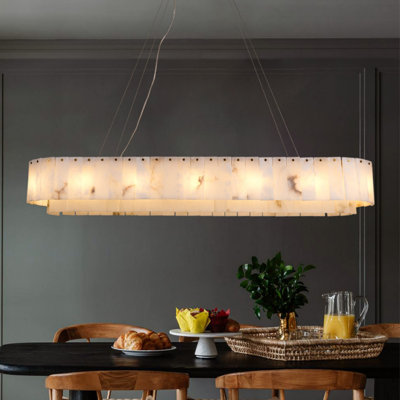 54" 14 - Light Dimmable Oval Rectangle 2 - Tier Alabaster Kitchen Island Chandelier