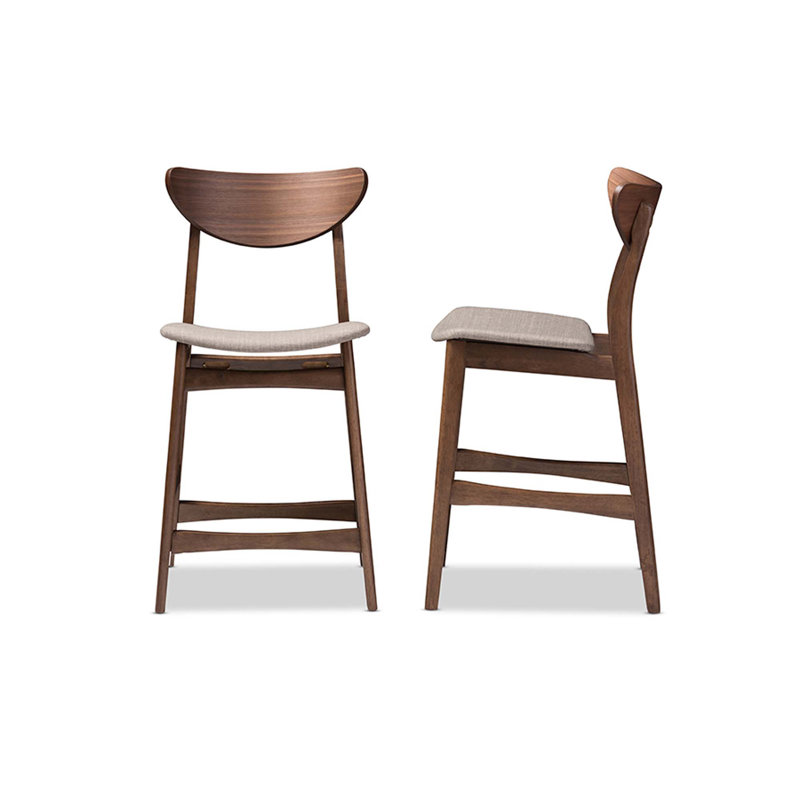 Goggin Dublin Black Faux Leather Upholstered Walnut Wood Finishing 24-Inches Counter Stool (Set Of 2), Light Gray