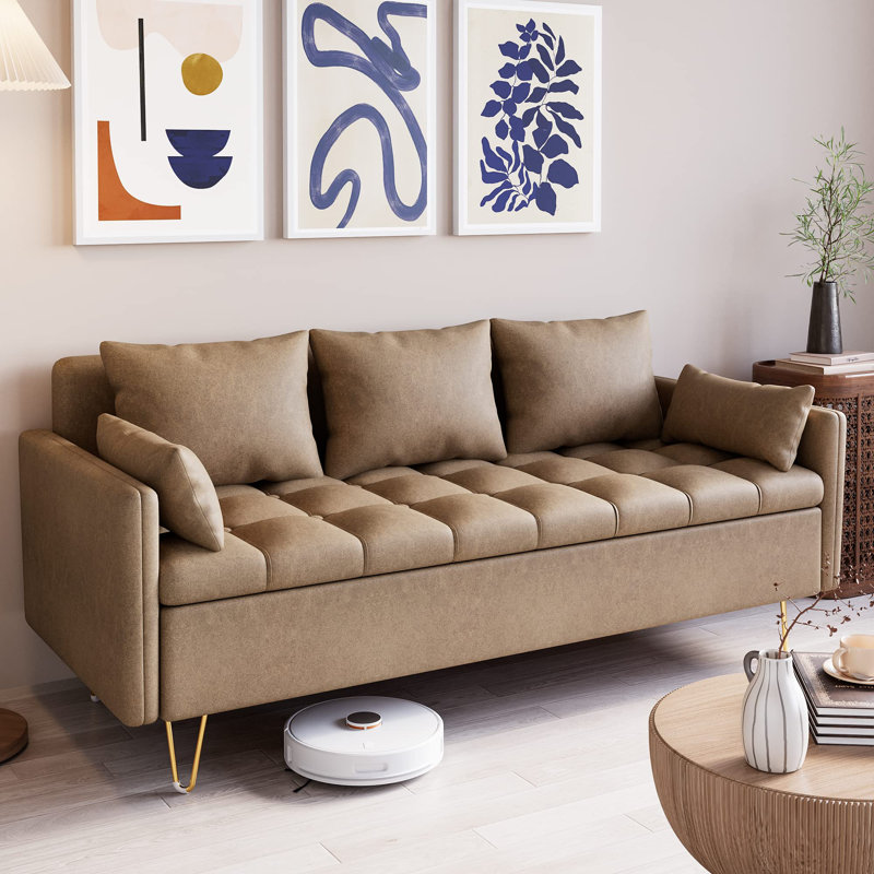 Canapé 3 places en similicuir avec rangement relevable, canapé de conception moderne avec coussin confortable cousu à la main