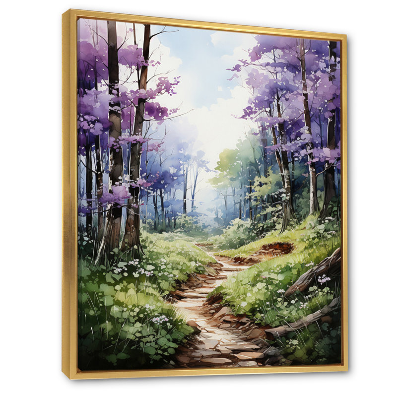 «Violets Whispering Forest II», impressions murales florales, H 32 po x l 24 po x P 1 po, Cadre flottant doré