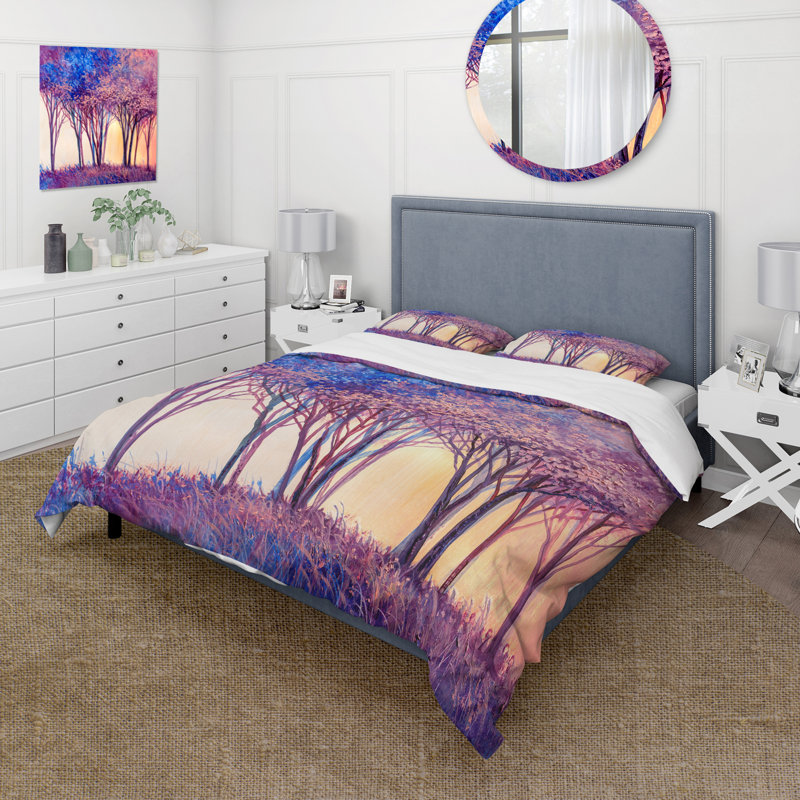 Paysage de forêt abstrait coloré - Ensemble de housse de couette moderne - Microfibre de polyester