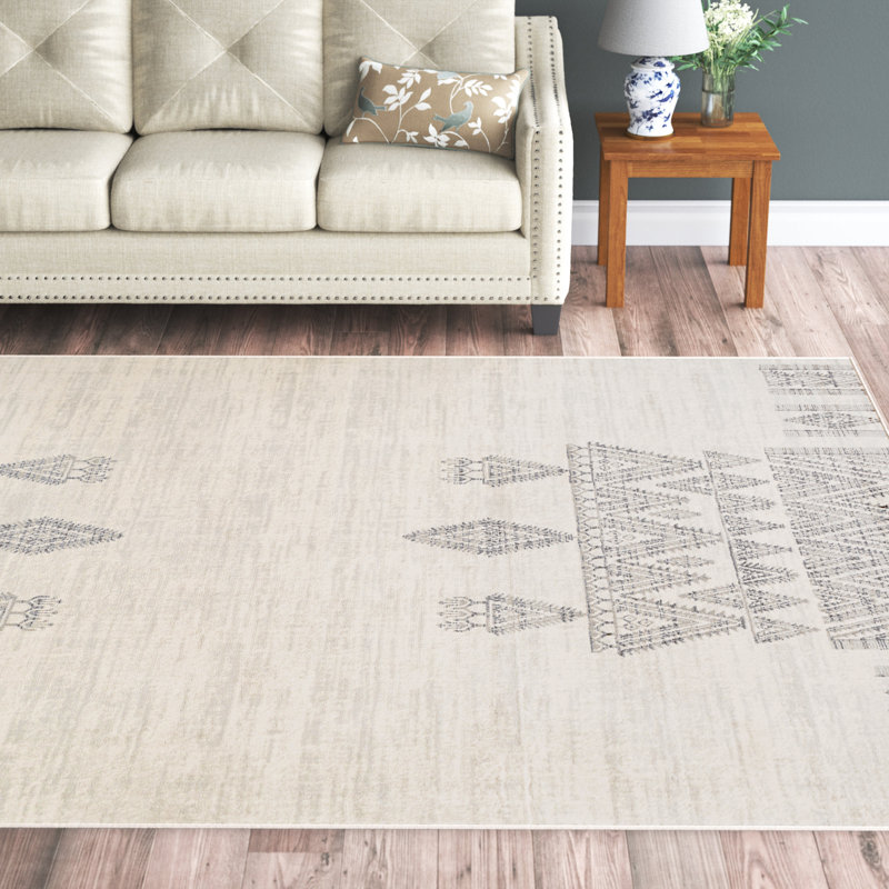 Tapis oriental blanc cassé / gris Herrod, Rectangle 5 pi 3 po x 7 pi 1 po
