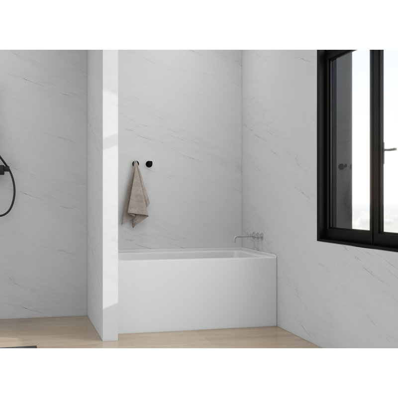 Baignoire de trempage rectangulaire en alcôve de 48 pouces en acrylique avec bride de carrelage à 3 côtés, Blanc / noir mat