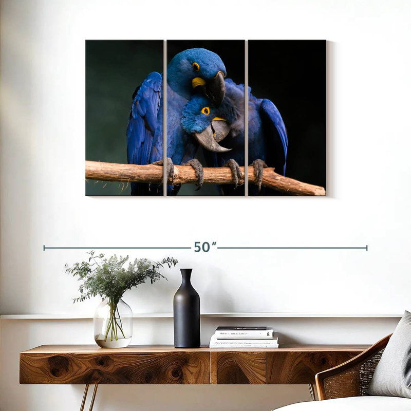 Brampt Hyacinth Blue Macaws, 24" H x 38" W