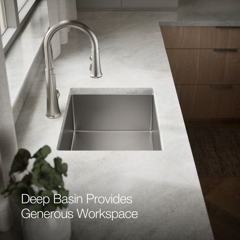 Strive 24" L x 18-1/4" W x 9-5/16" Under-Mount Single Bowl Kitchen Sink with Basin Rack
