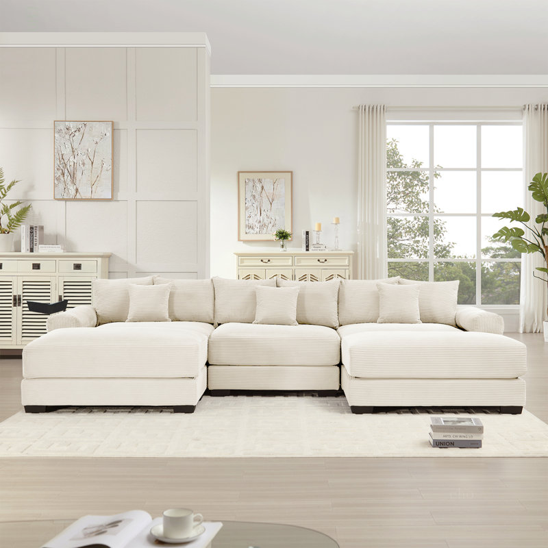 Très grand canapé modulaire 130 po Cloud, H 34,2 po x l 129,9 po x P 33,8 po, Velours côtelé crème