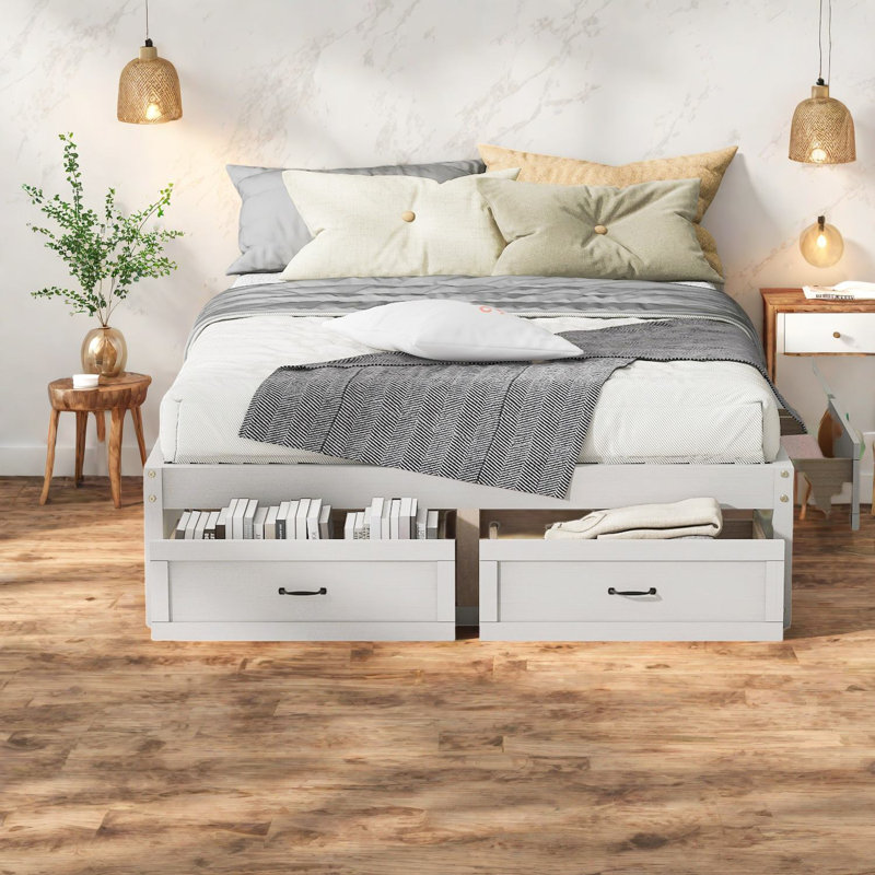 Lit plateforme spacieux avec rangement en MDF, style moderne, idéal pour la maison