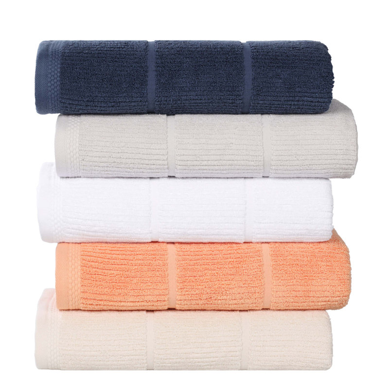 Milo Smart Twist Viscose Cotton Blend Medium Weight Quick Dry Solid Ribbed Bath Towels, Navy Blue, Bath Towels - 2 Pack
