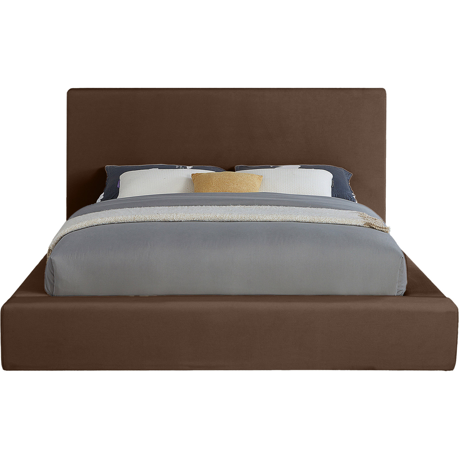 Ishia Upholstered Platform Bed, King, Brown Velvet