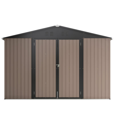 Remise de rangement en métal 10 pi x 10 pi pour notre porte, remise de jardin en acier avec portes verrouillables, rangement utilitaire et outils pour le jardin, la cour, le patio et l'extérieur