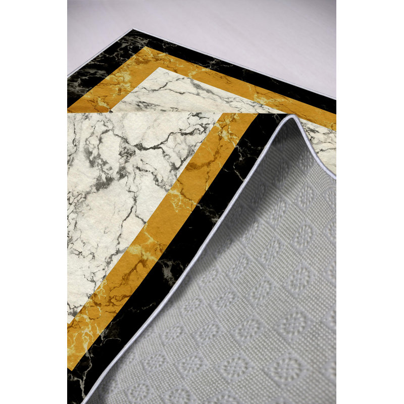 Stylish Carpet 23.6 x 39.4 Inches, Black & Yellow, 100% Polyester | Antibacterial, Eco-Friendly, Non-Slip PVC Dot Underside | Machine Washable, 650 g/m², 0.2 in Pile Height | Perfect for Living Room & Bedroom Decor