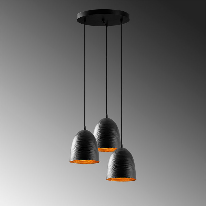 Lustre industriel moderne avec hauteur réglable, structure en métal noir, 44 x 44 cm (17,3 x 17,3 pouces) | 125 cm (49,2 pouces) de hauteur | 3 x douilles E27 de 40 W maximum | Design scandinave élégant pour la maison et le bureau