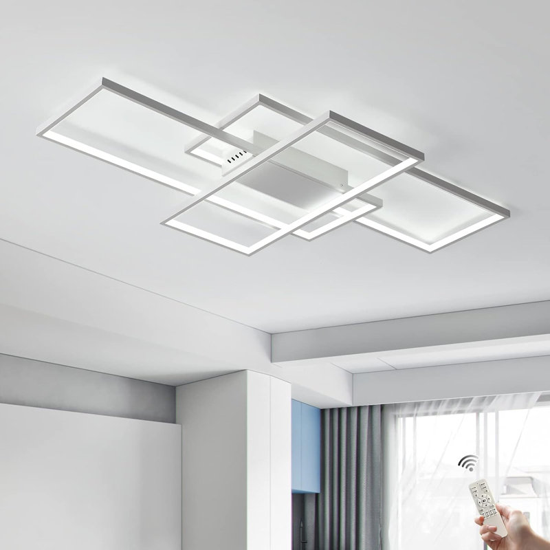 Dimmable Ceiling Light, 41.3In Flush Mount Ceiling Lamp Remote Control Modern Chandelier, 68W Square Acrylic Close To Ceiling Light Fixtures For Bedroom Living Room