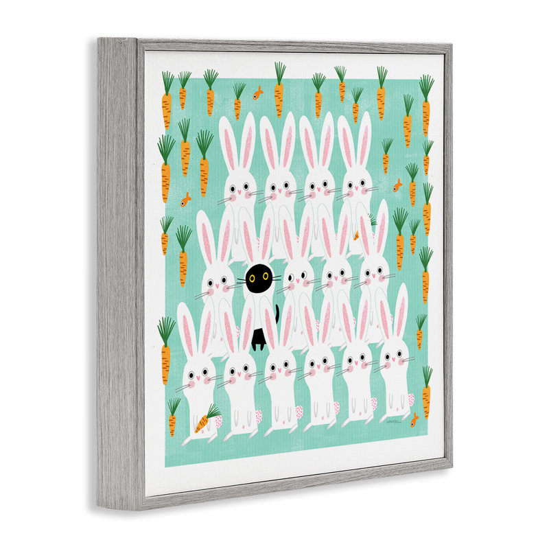«Cat Mixed with Bunnies», art de la giclée encadrée par Leeza Hernandez, H 12 po x l 12 po, Estampe numérique Farmhouse