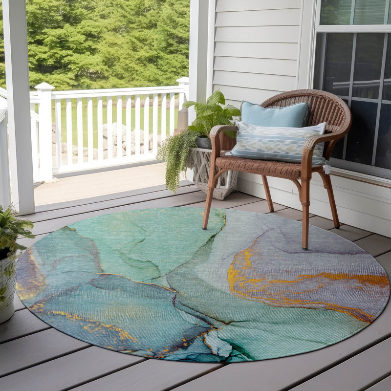 Alfonzo Machine-Washable Stain Resistant Abstract Area Rug, Round 8'