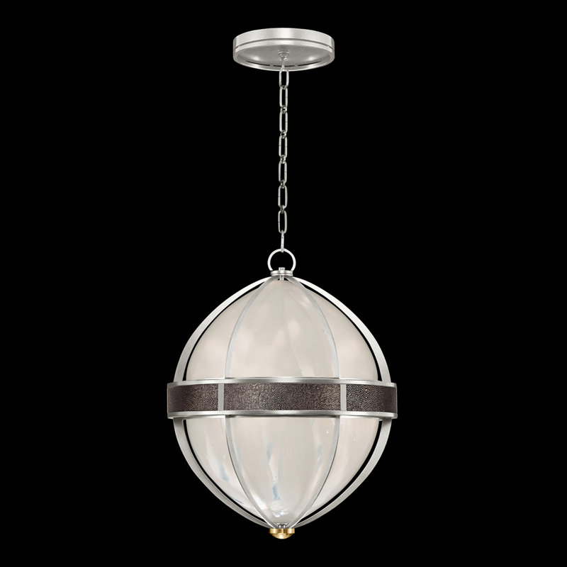 Luminaire suspendu rond l 18,75 po Mirage, Feuille d'argent standard / laiton, Galet
