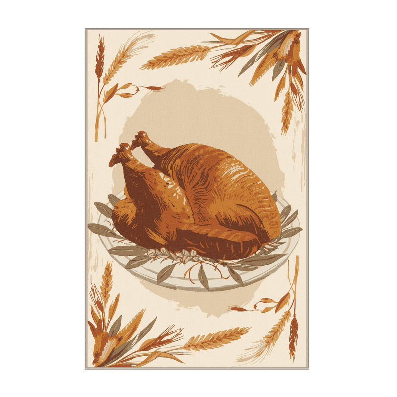 Machine Washable Tomohon Turkey Roast Rustic Rug in Beige – Beige Binding, 5x7