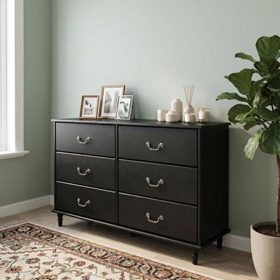 Commode 6 tiroirs Farmhouse pour la chambre à coucher (noir)