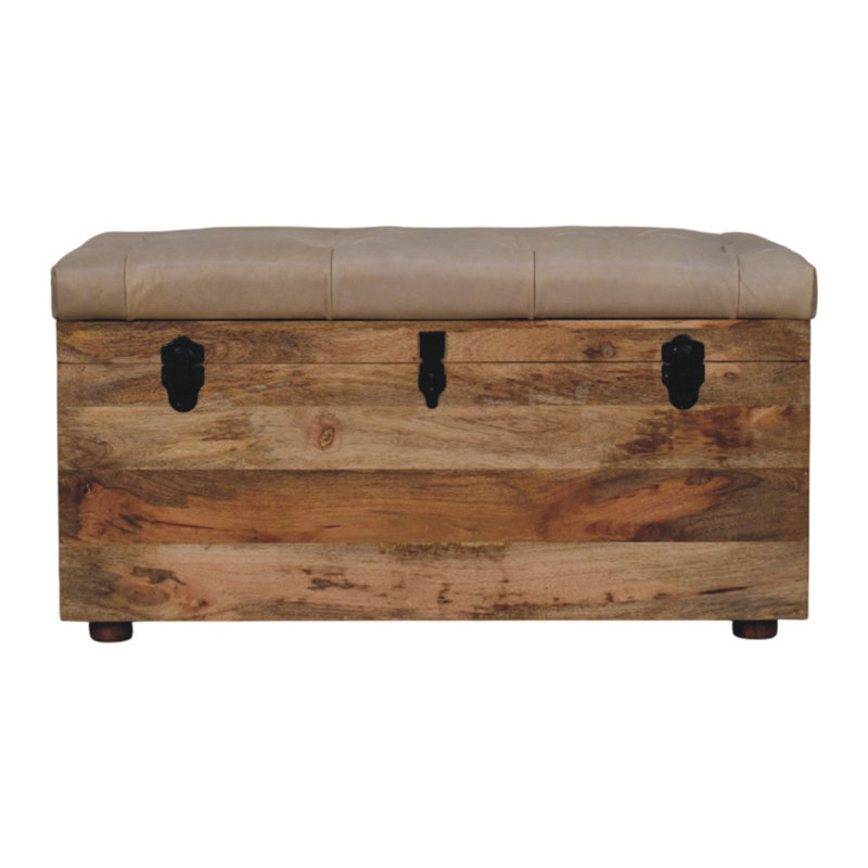Beige Buffalo Hide Leather Storage Trunk