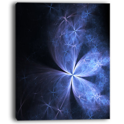 Glittering Soft Blue Fractal Flower Graphic Art on Wrapped Canvas