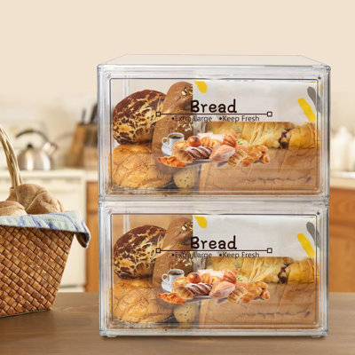2 PCS grande boîte à pain pour le comptoir, récipient de rangement double couche empilable, boîtes transparentes pour comptoir de cuisine, garde-pain pour bagel fait maison, muffins, petits pains