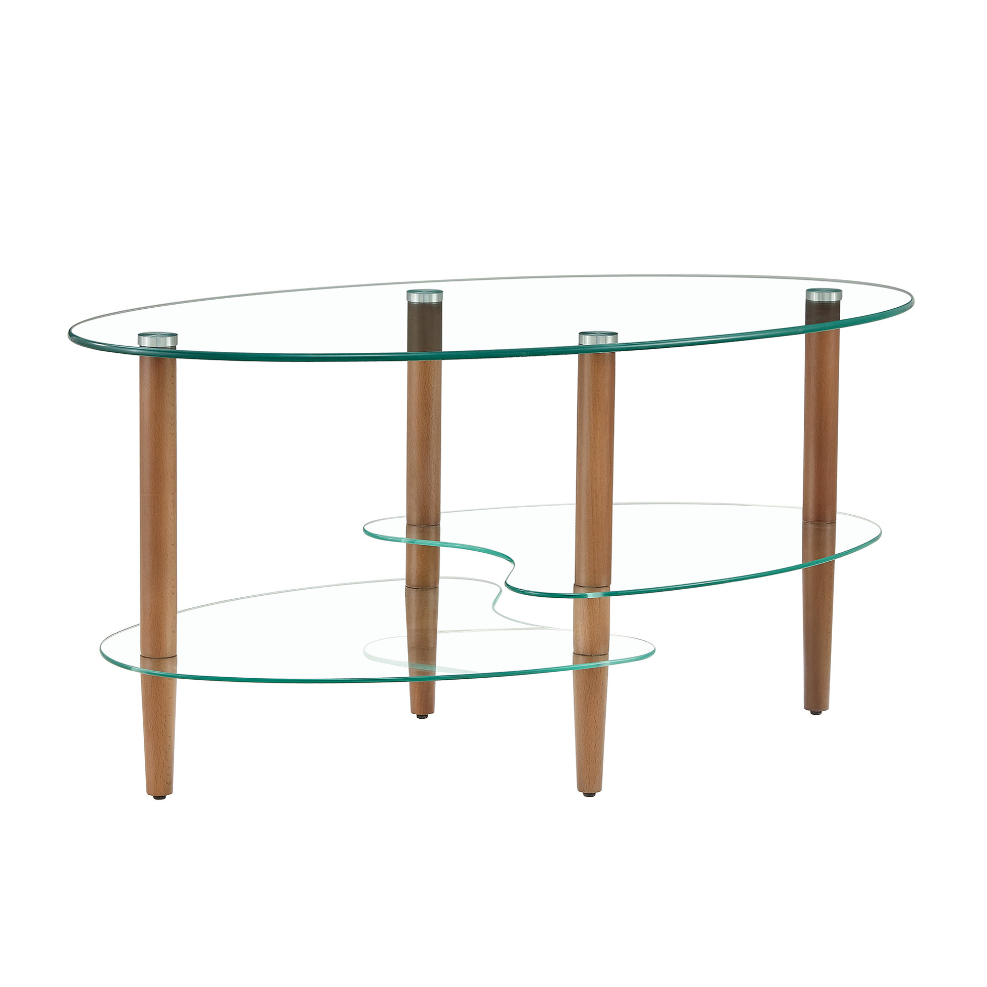 Latitude Run® Oval 3-Layer Glass Coffee Table With Strong Oak Wood Leg ...