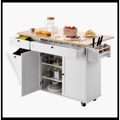 60" Rolling Kitchen Island Cart With Drawer & Drop Leaf, Storage Cabinet Table
